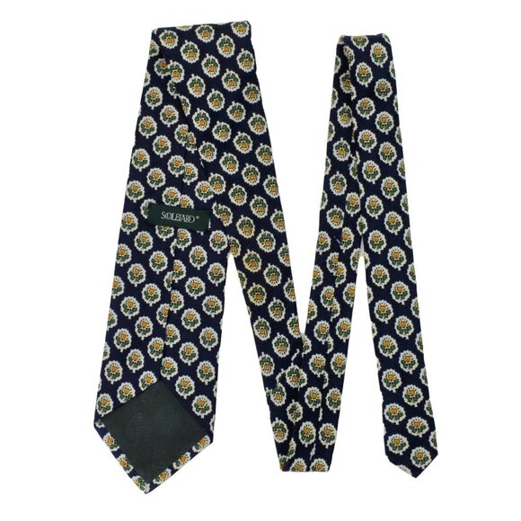 Souleiado Mens Tie Necktie 100% Silk Floral Hand Made in France Blue 58 in - Picture 5 of 8